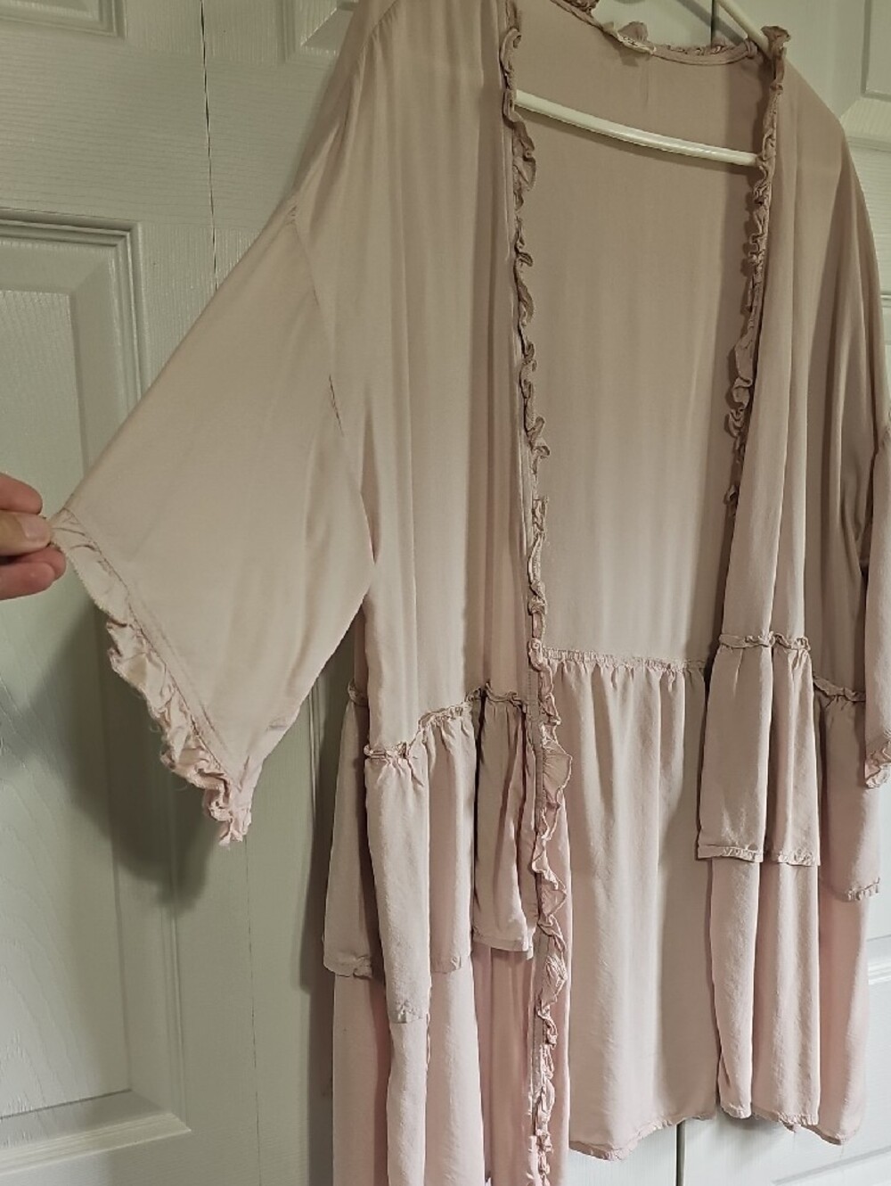 easel Light Blush Ruffle-Trim Kimono Robe - Picture 4 of 7